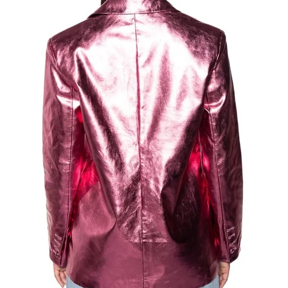 Elaine At Night: Dreamy Pink Metallic Vegan Leather Blazer Large - Picture 2 of 5
